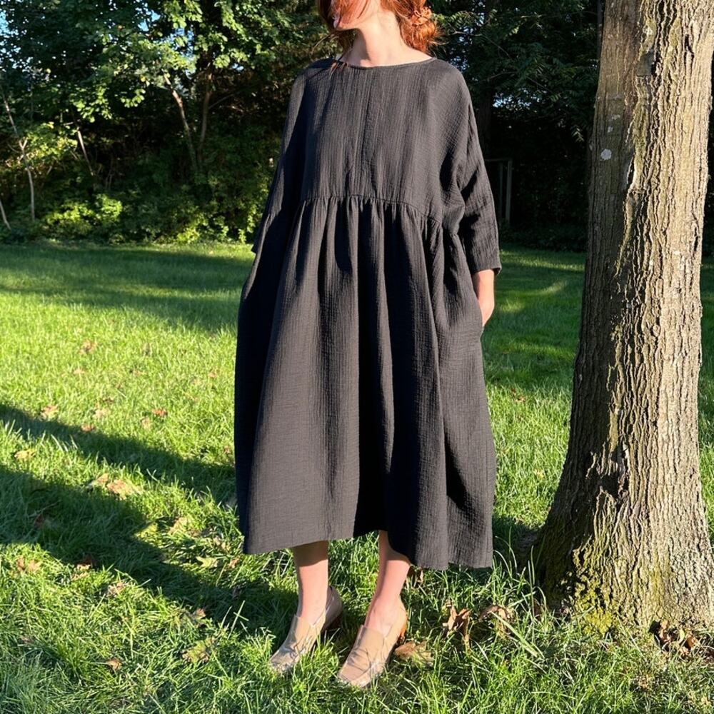 Rachel Comey Oust Dress Italian Foam Jacquard Gathered Empire Waist Black XS/S